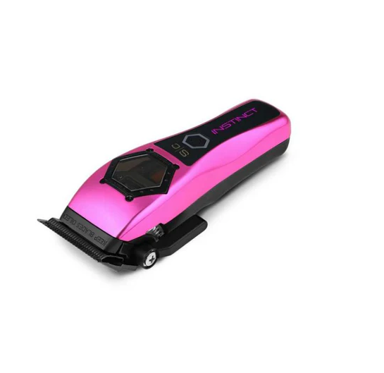 Pink and black hair clipper on a white background