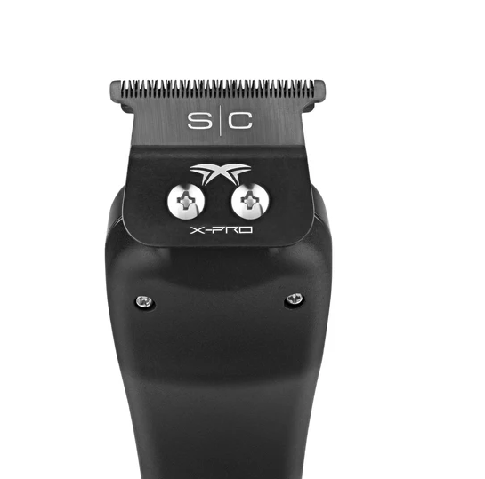 Black hair trimmer with brand logo on a white background