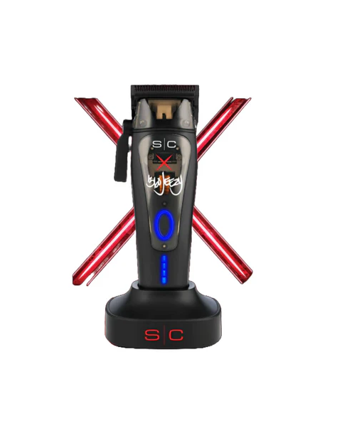 Hair clipper with red accents on a white background