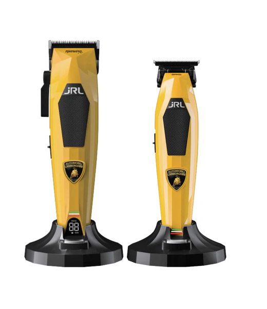 Two yellow hair trimmers with black accents on a white background