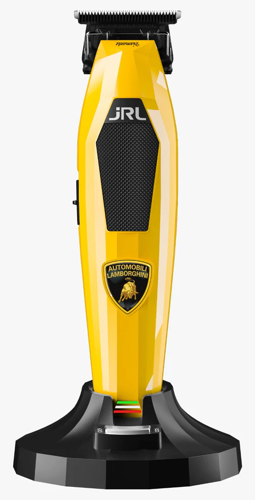 Yellow and black hair trimmer with Lamborghini logo on a white background