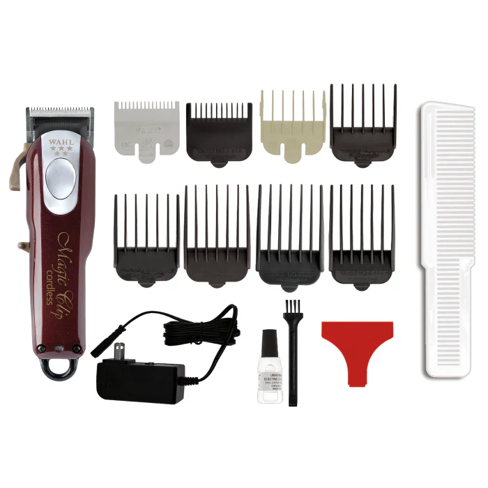 Wahl Magic Clip hair cutting kit with attachments on a white background