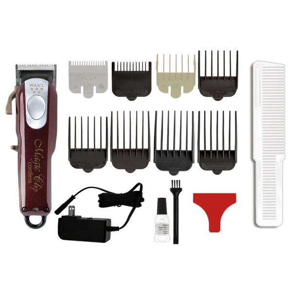 Wahl Magic Clip hair cutting kit with attachments on a white background