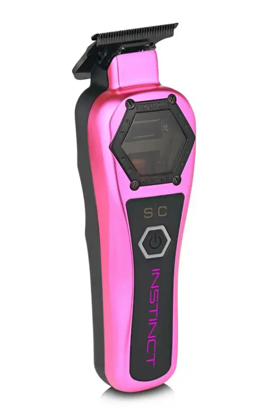 Pink and black hair trimmer with 'Instinct' branding on a white background