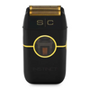 Black and gold electric shaver with 'SC' branding on a white background