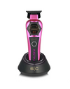 Pink and black hair trimmer on a white background