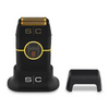 Black and gold electric shaver with 's/c' branding on a white background