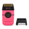 Pink electric shaver with 'SC' branding on a white background