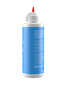 Bottle with blue label and white cap on a white background