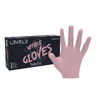 Pink nitrile glove with Level 3 gloves packaging on a white background