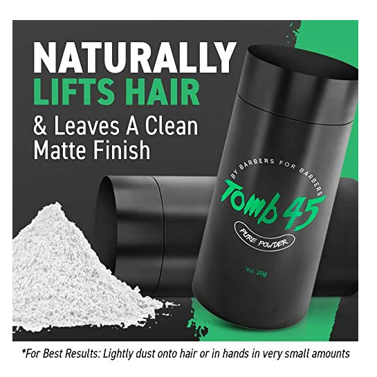 Black container with green text on a black background with white powder