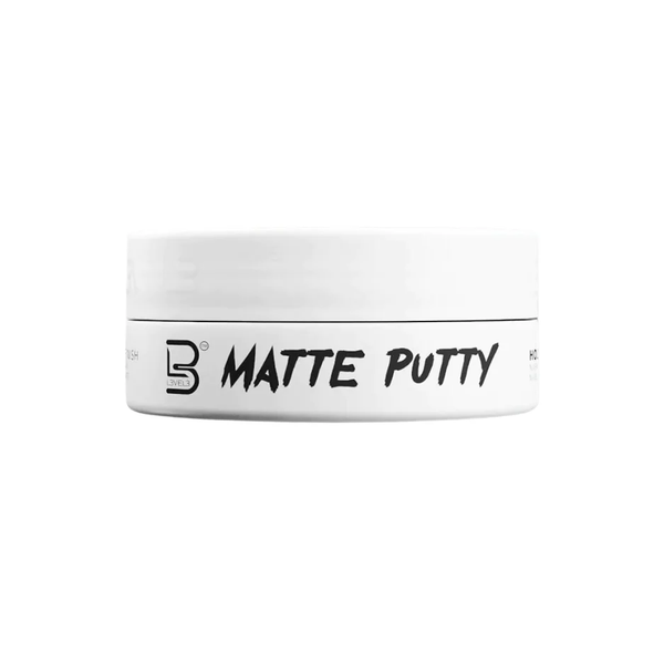 Jar of matte putty with 'L3VEL3' logo on a white background