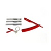 red tomb 45 triple cartridge razor and a keychain on a white background