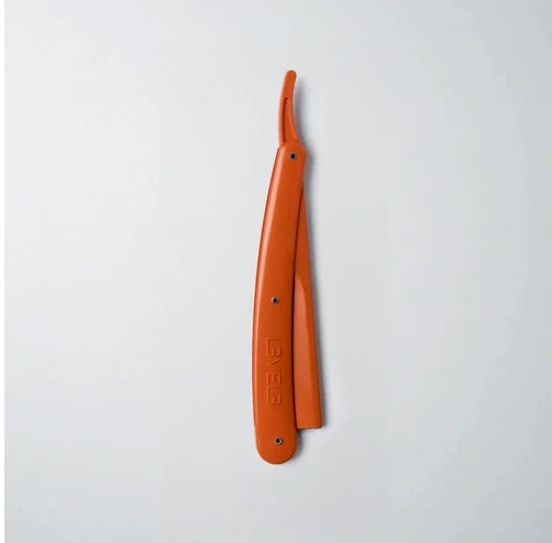 LEVEL3 Orange straight razor on a white background