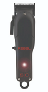 Black hair clipper with 'REBEL' branding on a white background