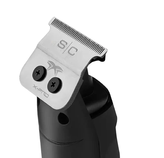Hair trimmer head with brand logo on a white background