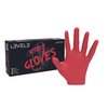 Level 3 Red nitrile gloves with Level 3 packaging on a white background