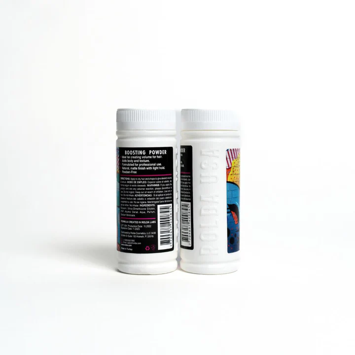 Rolda Two containers of boosting powder with labels on a white background