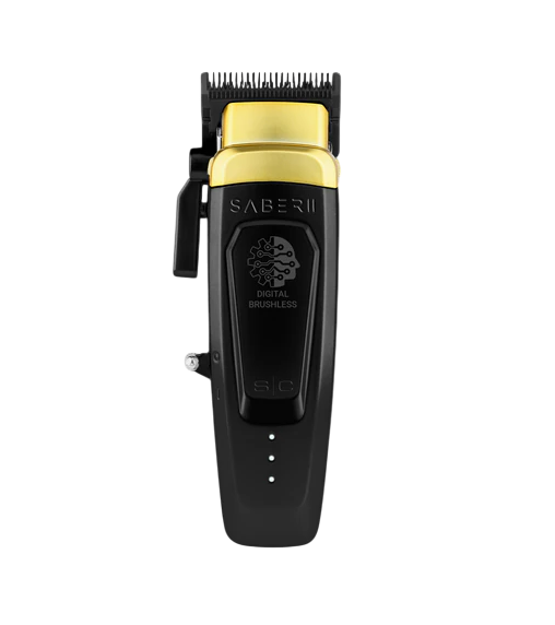 Hair clipper with gold accents on a white background
