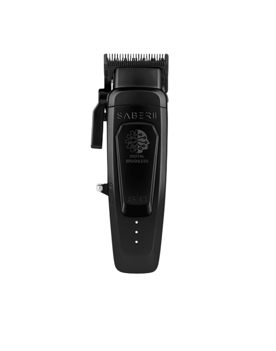 Black hair clipper with Saber II branding on a white background
