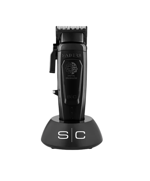 Black hair clipper with Saber II logo on a white background