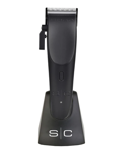Black hair clipper with stand on a white background