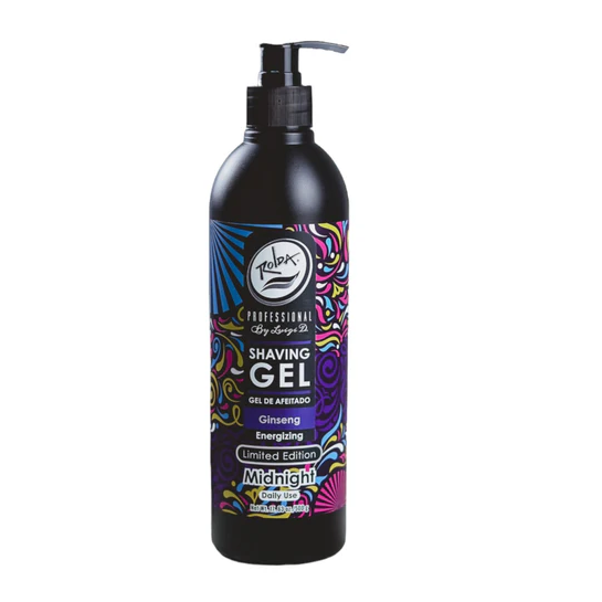 Rolda Shaving gel bottle with colorful label on a white background