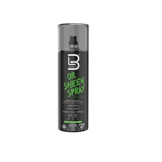 L3VEL3 Oil Sheen Spray bottle with black and green label on a white background