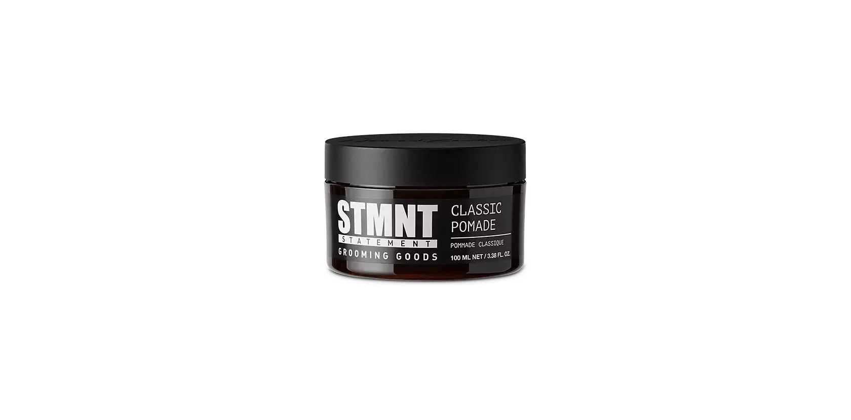 Black jar of STMTN Classic Pomade on a white background