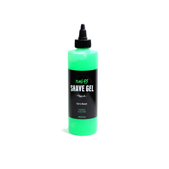 Bottle of Tomb 45 Shave Gel on a white background
