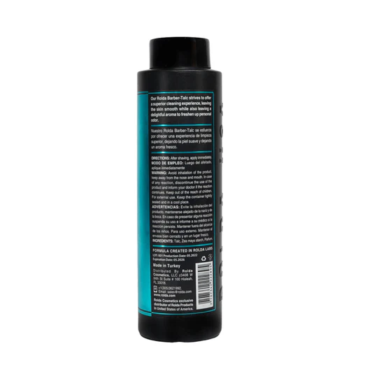Rolda Black bottle with blue label on a white background