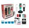 Hair clipper set with packaging and accessories on a white background