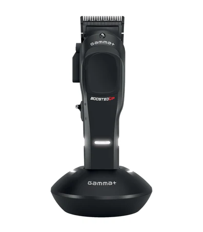 Black grooming clipper with 'gamma+' branding on a white background