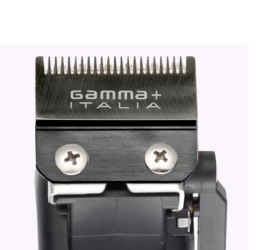 Hair clipper head with 'Gamma+ Italia' branding on a white background