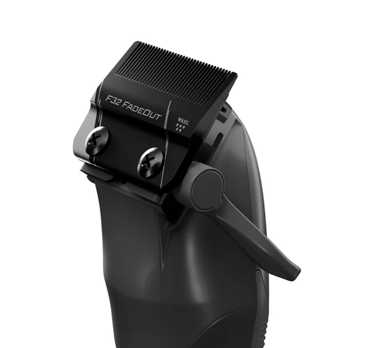 Black hair clipper with blade attachment on a white background