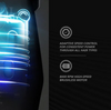 Wahl Vapor Hair clipper  with glowing blue interior and text about adaptive speed control and high-speed brushless motor on a black background.