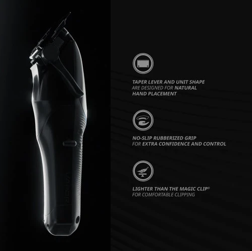 Hair clipper with features highlighted on a black background
