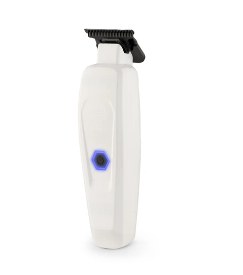 White professional hair trimmer with black balde on a white background