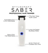 Stylecraft Saber professional hair trimmer with features highlighted on a white background